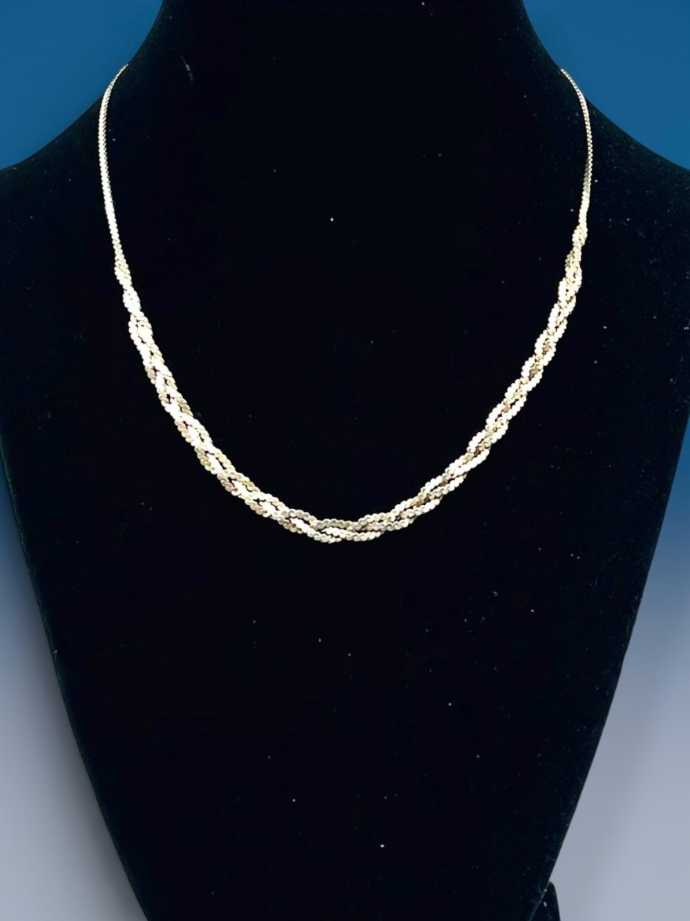 Vintage Sterling Silver Braided Herringbone Chain Choker Necklace 925